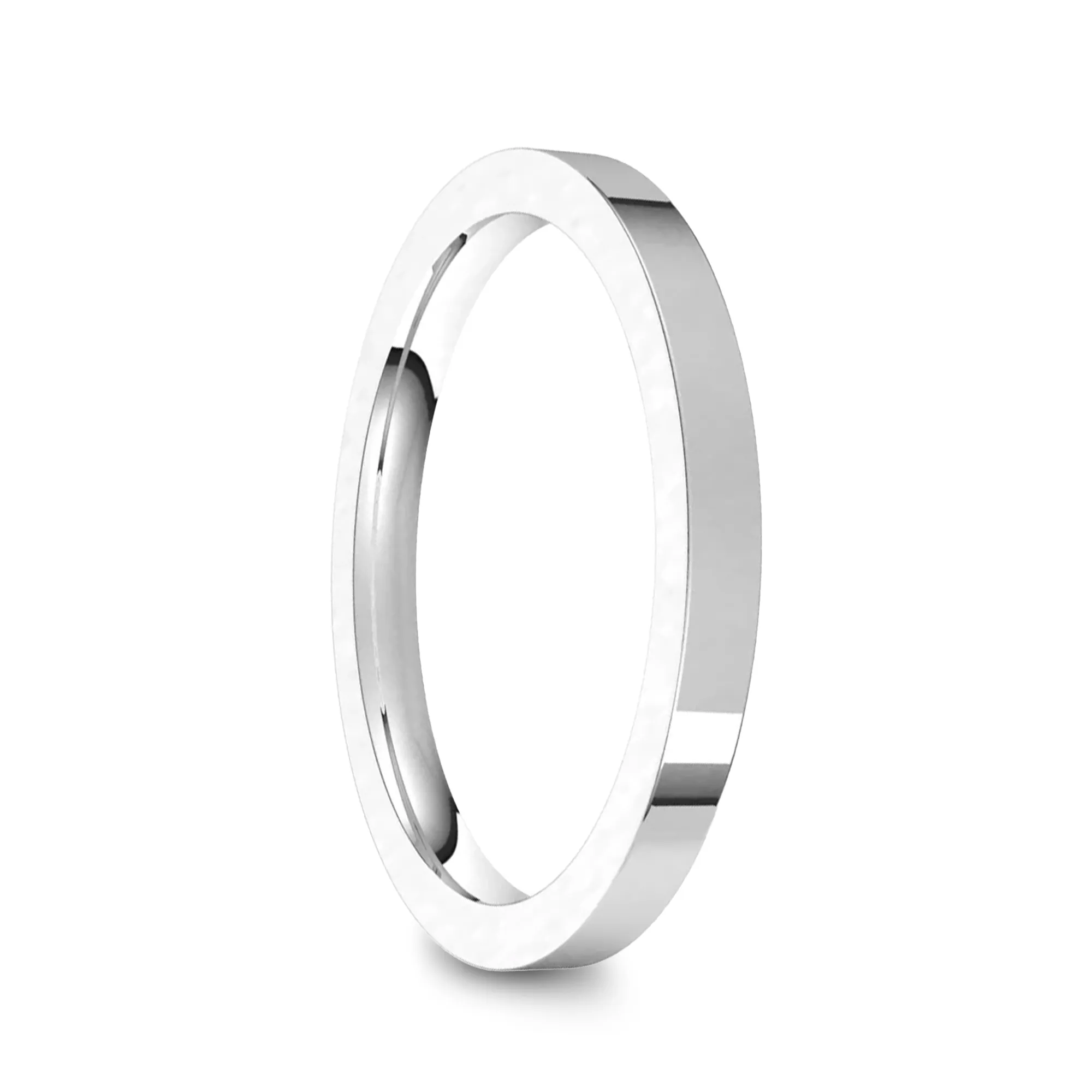 10k White Gold Women's Flat Ring with Polished Finish - 2mm - 4mm