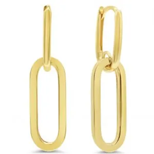 10K Yellow Gold Paperclip Hoop Drop Earrings