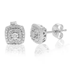 1/10 cttw Diamond Cushion Composite Stud Earrings in .925 Silver