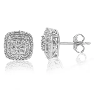 1/10 cttw Lab Grown Diamond Stud Earrings Cushion Sterling Silver