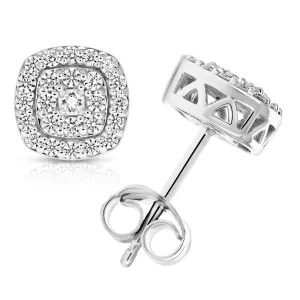 1/2 cttw Diamond Stud Cushion Earrings in Silver