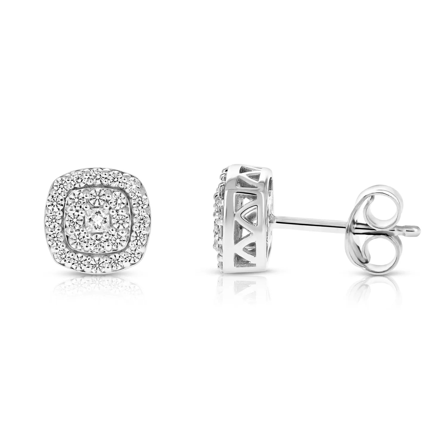 1/2 cttw Diamond Stud Cushion Earrings in Silver