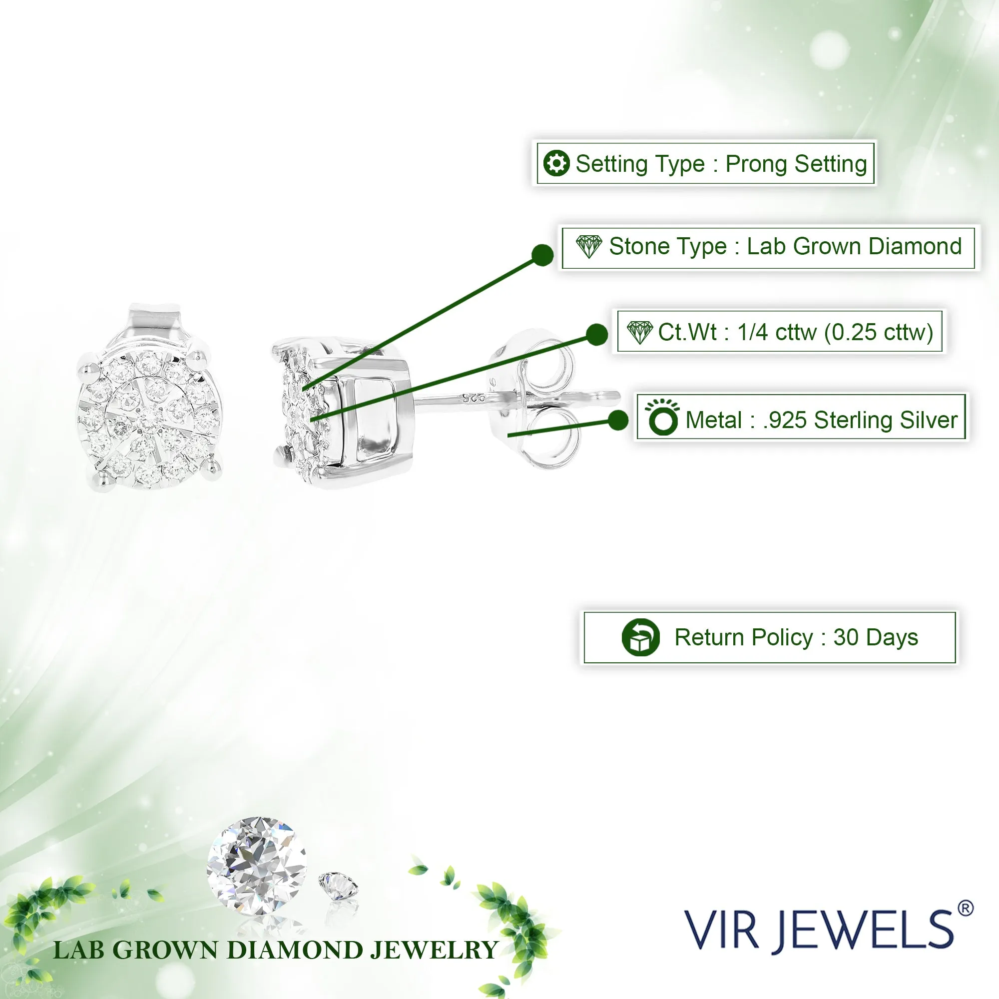 1/4 cttw Classic Diamond Stud Earrings in .925 Silver