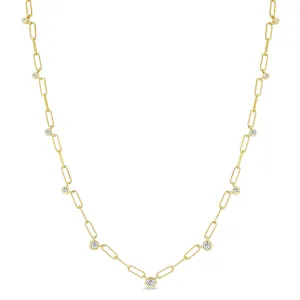 14k Graduated Diamond Bezel Small Paperclip Chain Necklace