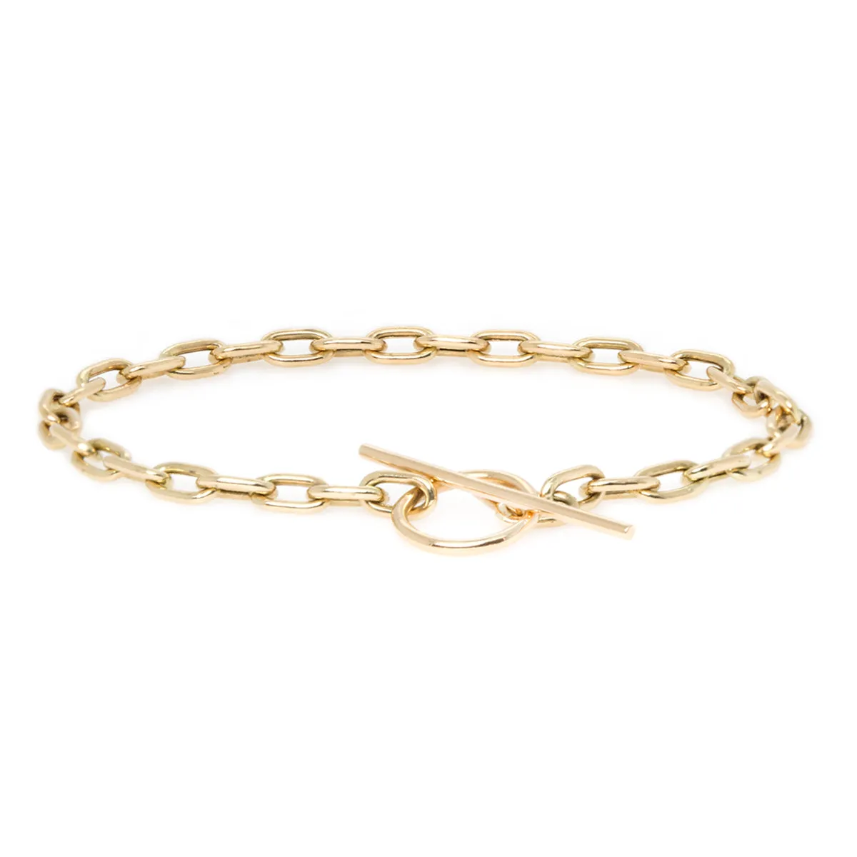 14k Medium Square Oval Link Chain Toggle Bracelet