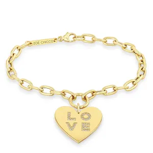 14k Pavé Diamond LOVE Heart Charm Square Oval Chain Bracelet