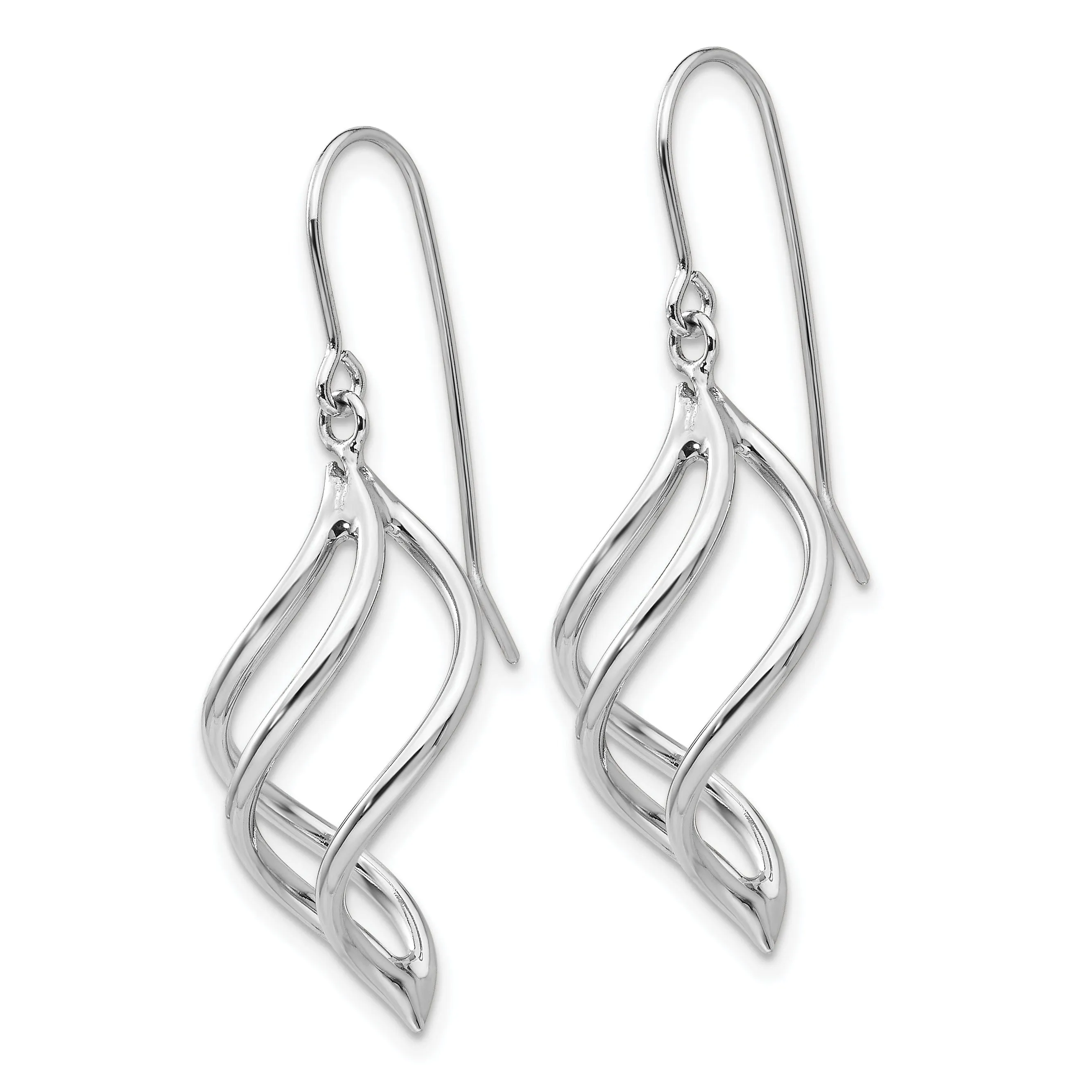 14k White Gold Polished Swirl Dangle Earrings