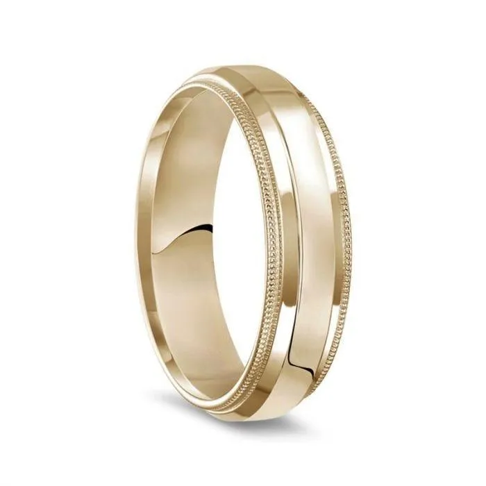 14k Yellow Gold Polished Finish Raised Center Ring With Milgrain Edges - 4mm - 6mm