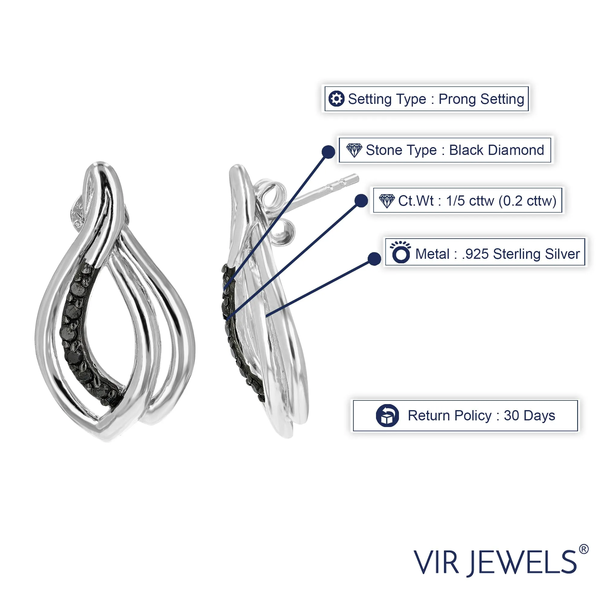 1/5 cttw Diamond Twisted Drop Stud Earrings in Sterling Silver