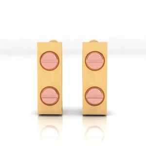 18k Rectangle Shaped Gold Earrings With Two Yellow Gold Coloured Dots