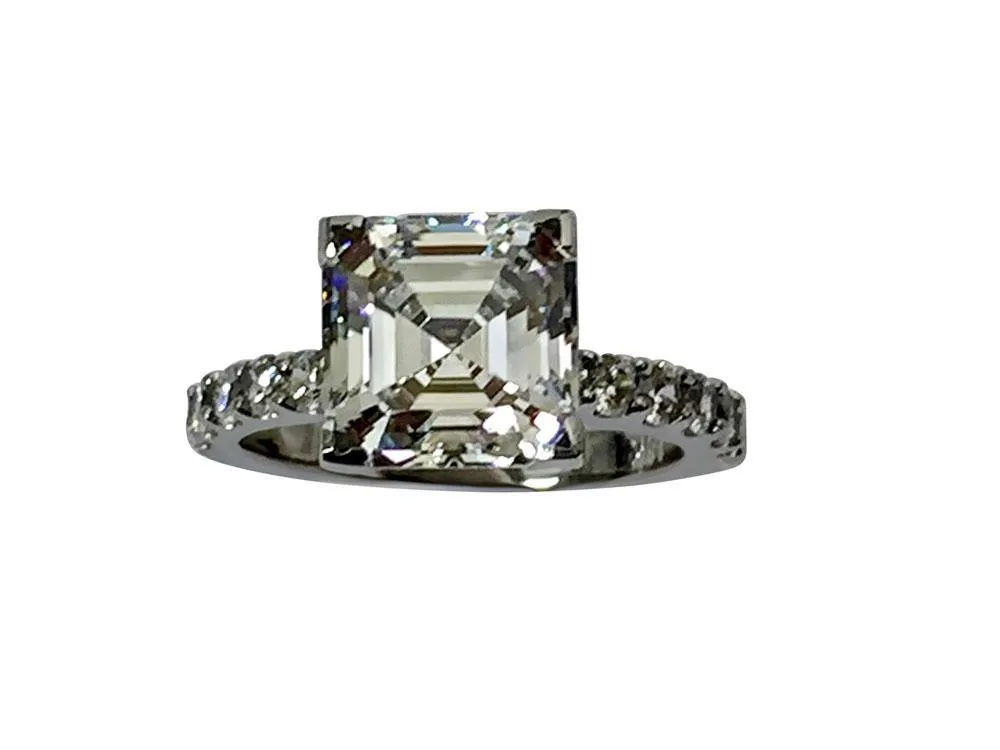 3 Carat Asscher Cut Cubic Zirconia in V prong Setting/ Engagement Ring