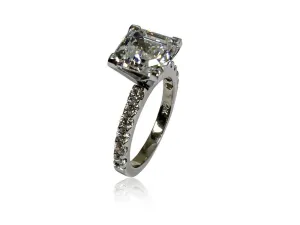 3 Carat Asscher Cut Cubic Zirconia in V prong Setting/ Engagement Ring