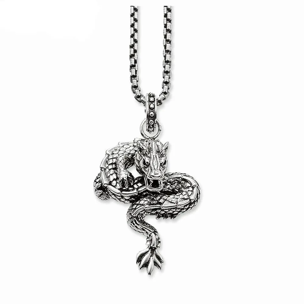 925 Sterling Silver Dragon Pendant Necklace for Men and Women