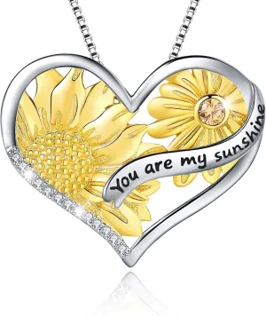 925 Sterling Silver You Are My Sunshine Sunflower Necklace Mother Daughter Flower Pendant Necklaces Jewelry Bracelet Earring Gifts for Mom Sister Girlfriend Wife