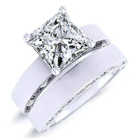 Acacia Diamond Matching Band for Princess Center (Band Only. Engagement Ring Not Included)