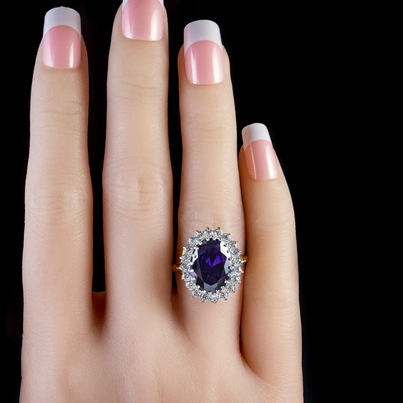 Amethyst Paste Stone Cluster Ring 18Ct Gold On Silver