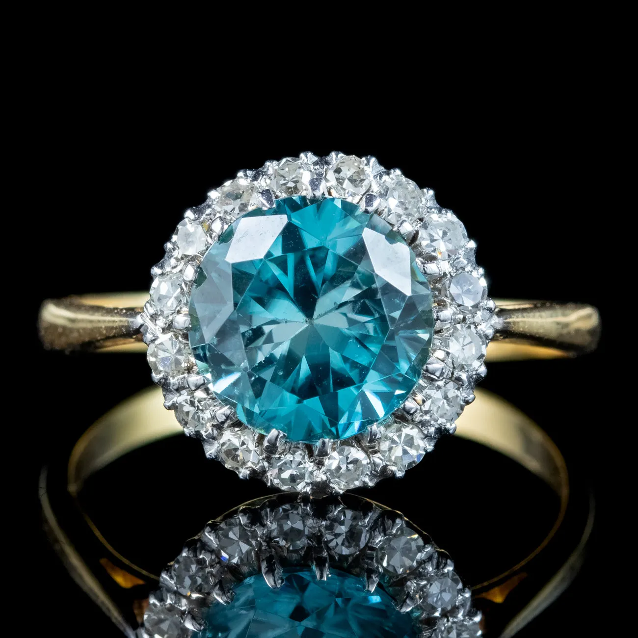 Antique Edwardian Blue Zircon Diamond Cluster Ring 3.2ct Zircon