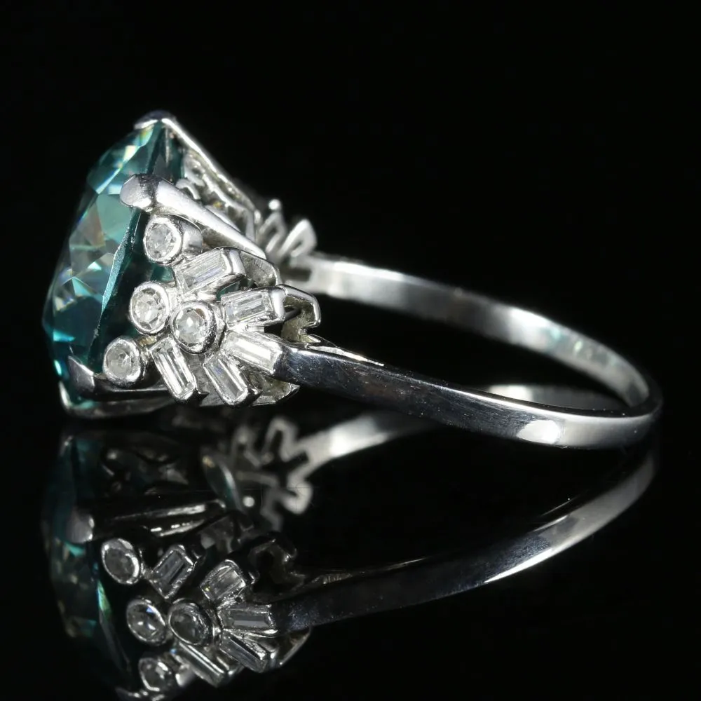 Antique Edwardian Blue Zircon Diamond Ring Platinum 8Ct Zircon Circa 1915