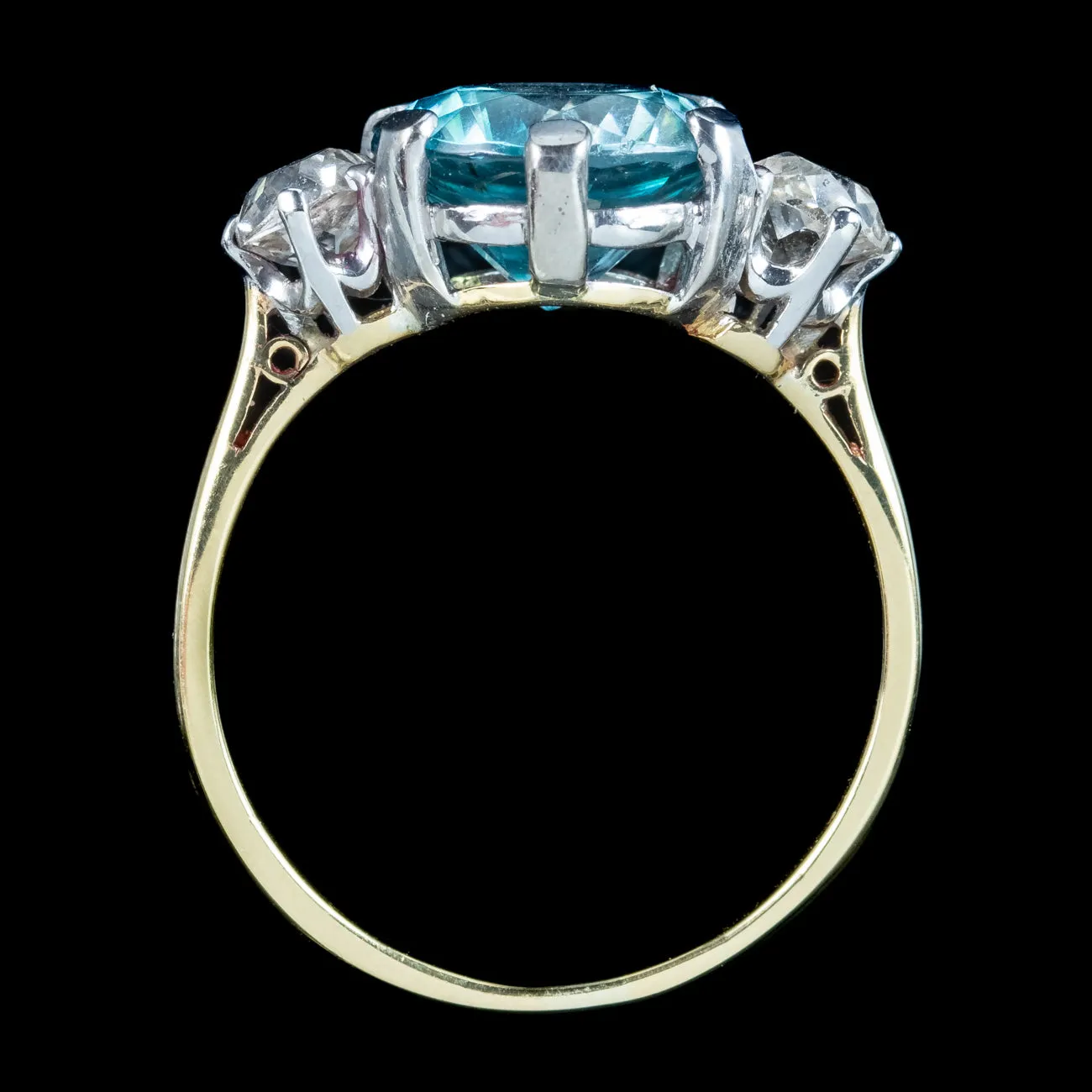 Antique Edwardian Blue Zircon Diamond Trilogy Ring 3ct Zircon