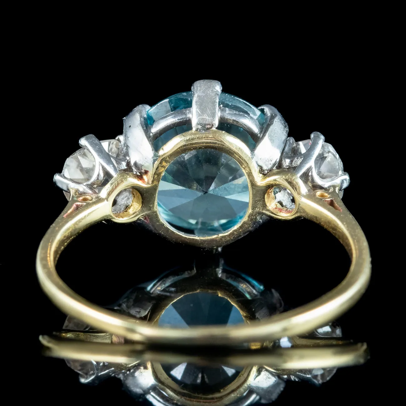 Antique Edwardian Blue Zircon Diamond Trilogy Ring 3ct Zircon