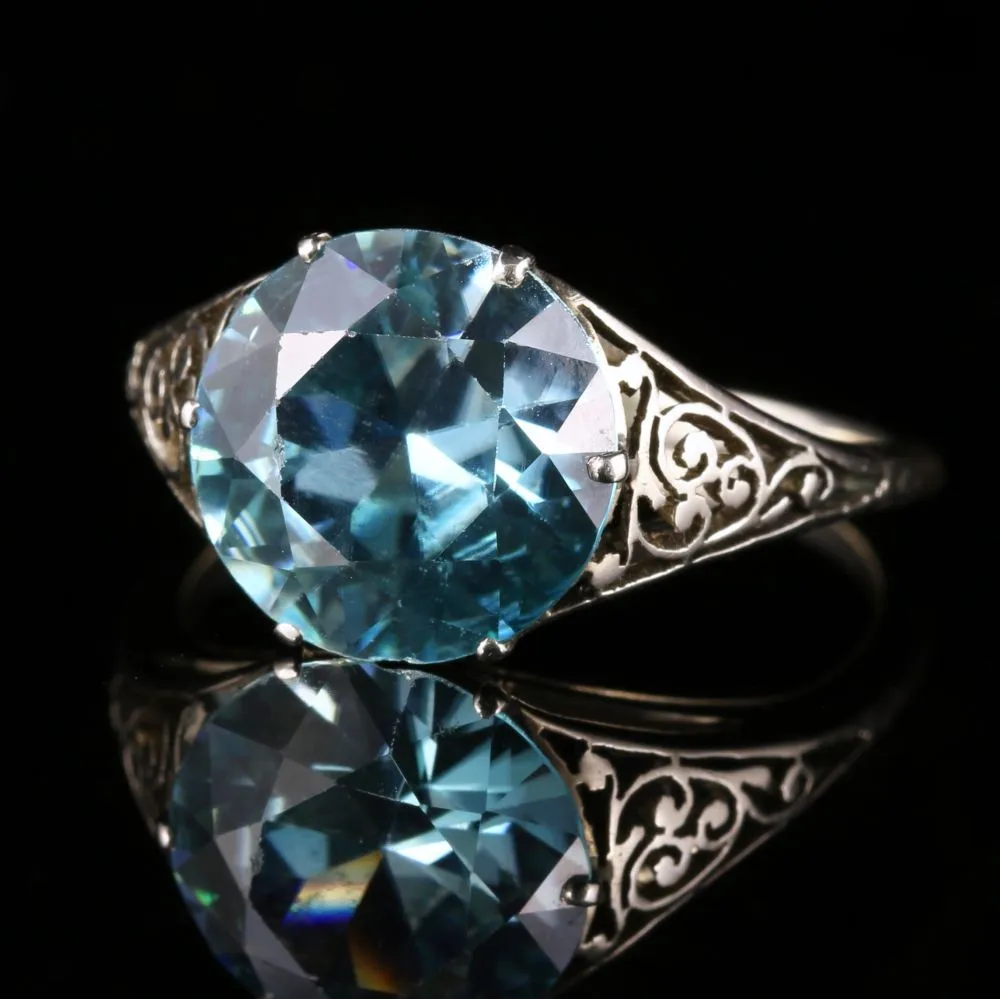 Antique Edwardian Blue Zircon Platinum Ring