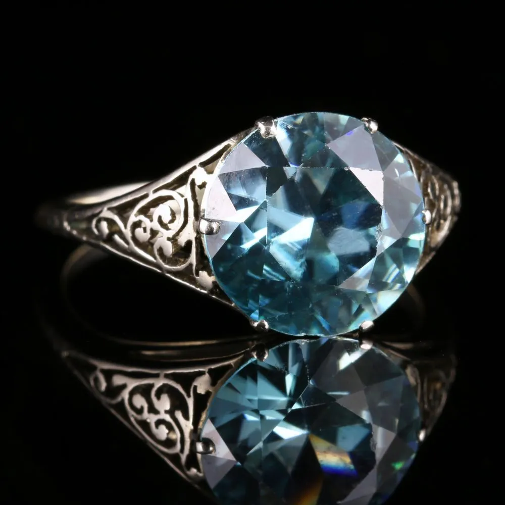 Antique Edwardian Blue Zircon Platinum Ring