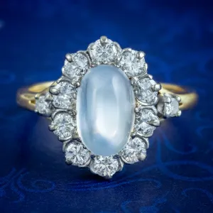 Antique Edwardian Moonstone Diamond Cluster Ring 2ct Moonstone