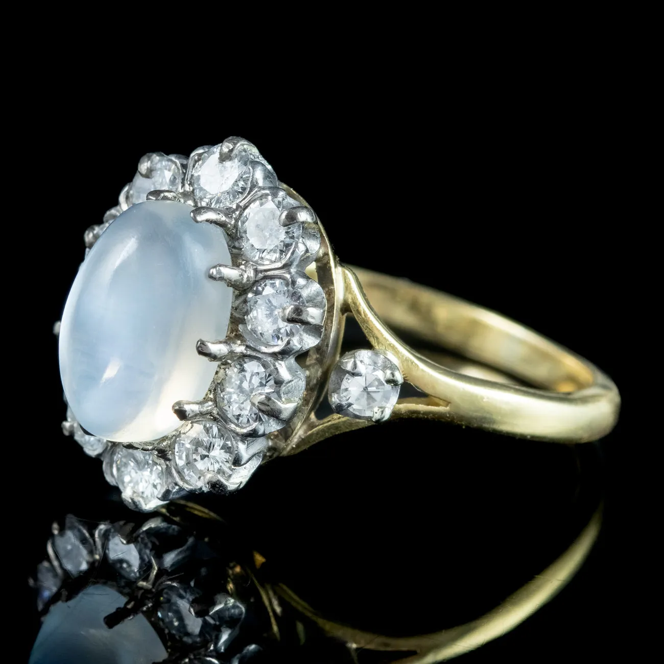 Antique Edwardian Moonstone Diamond Cluster Ring 2ct Moonstone