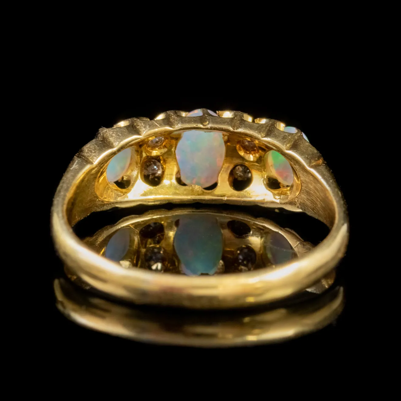 Antique Edwardian Opal Diamond Ring 18Ct Gold Dated 1915