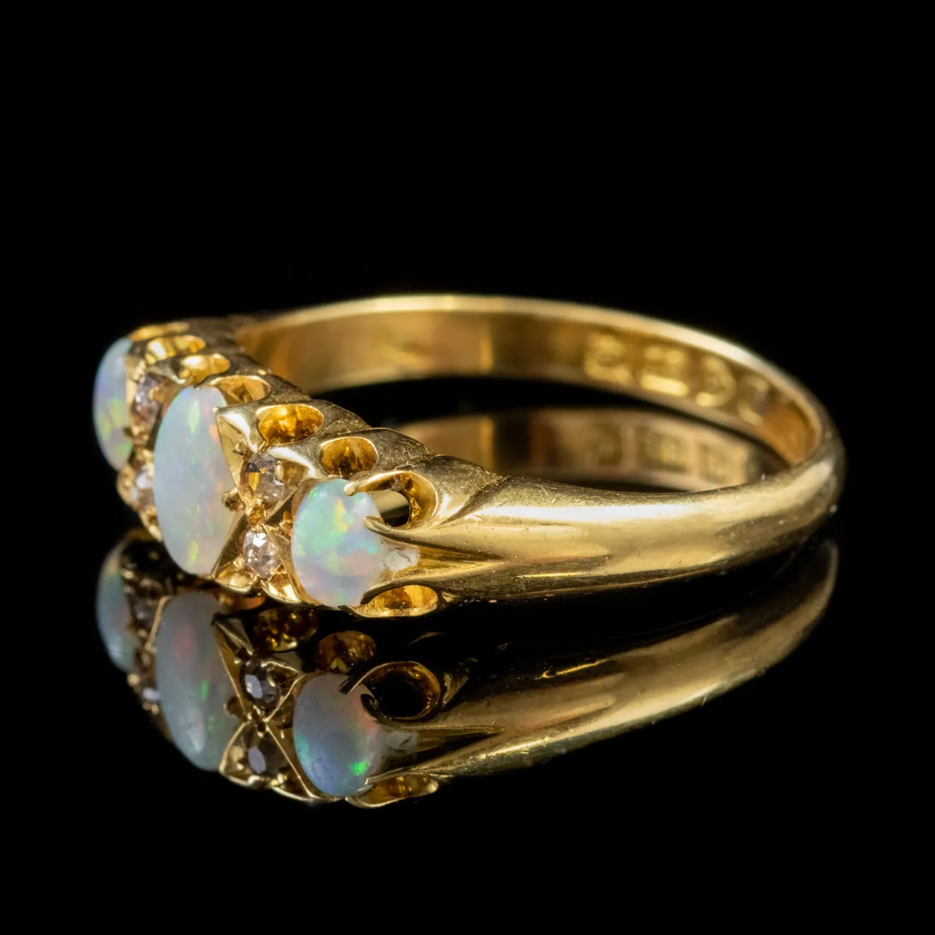 Antique Edwardian Opal Diamond Ring 18Ct Gold Dated 1915