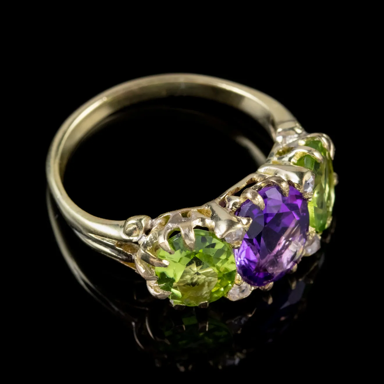 Antique Edwardian Suffragette Amethyst Diamond Peridot Ring Circa 1910