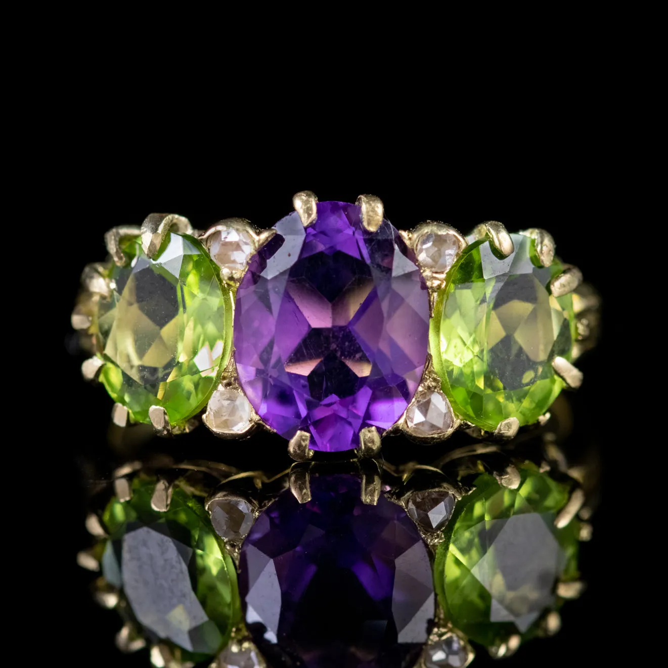 Antique Edwardian Suffragette Amethyst Diamond Peridot Ring Circa 1910