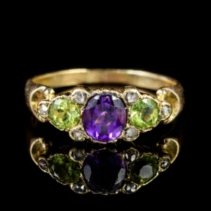 Antique Edwardian Suffragette Amethyst Peridot Ring 18Ct Gold Circa 1910