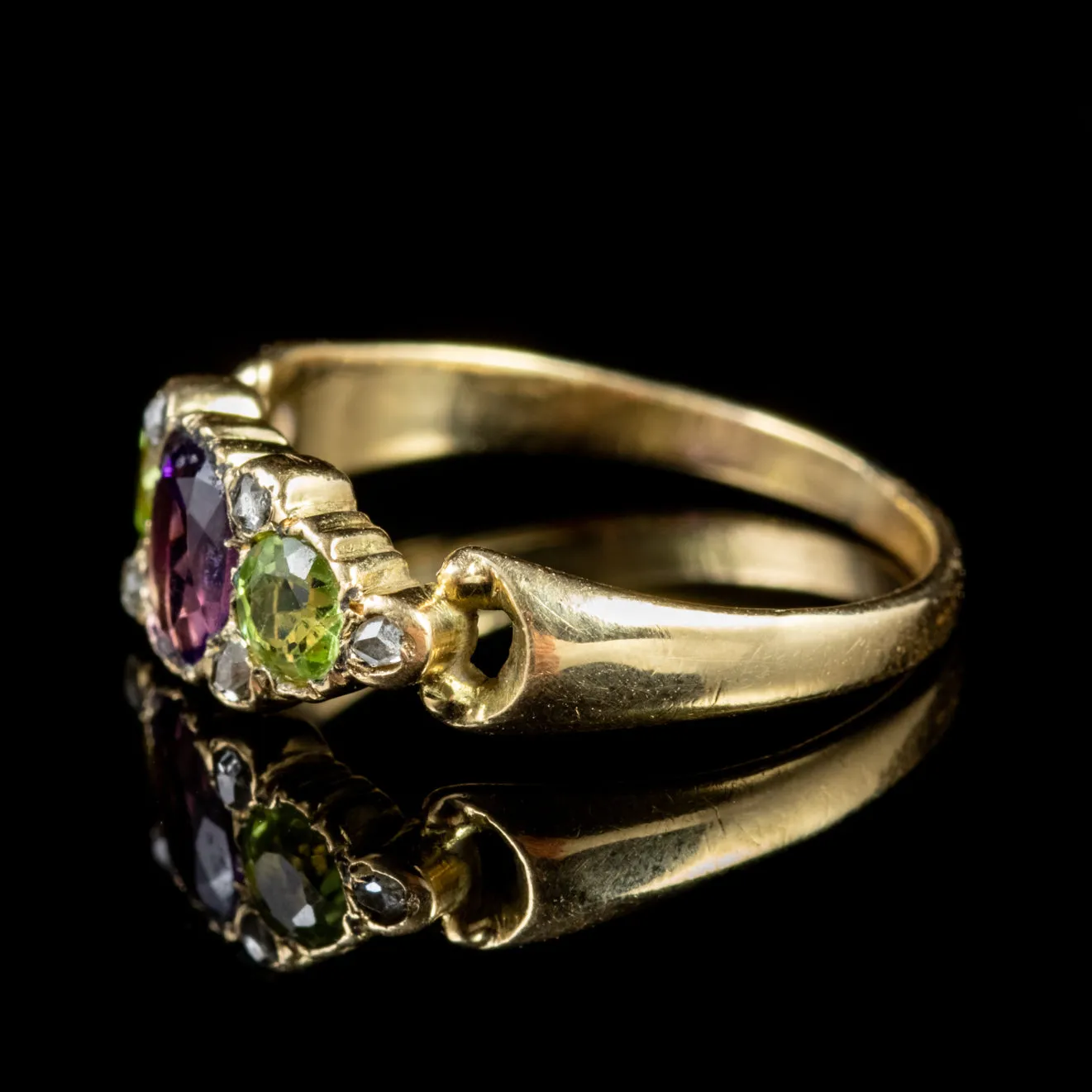 Antique Edwardian Suffragette Amethyst Peridot Ring 18Ct Gold Circa 1910