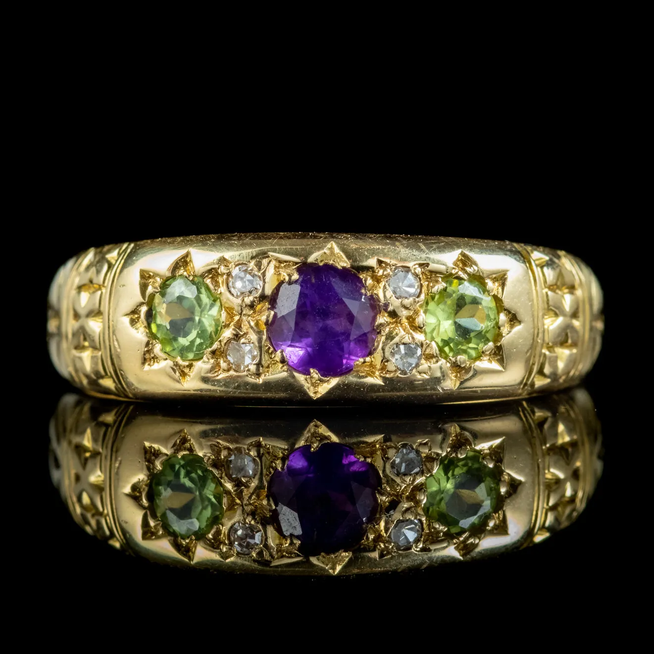 Antique Edwardian Suffragette Ring Amethyst Peridot Diamond Dated 1910