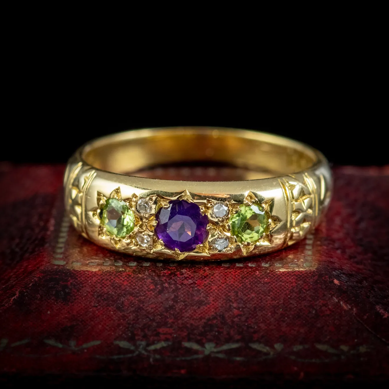 Antique Edwardian Suffragette Ring Amethyst Peridot Diamond Dated 1910