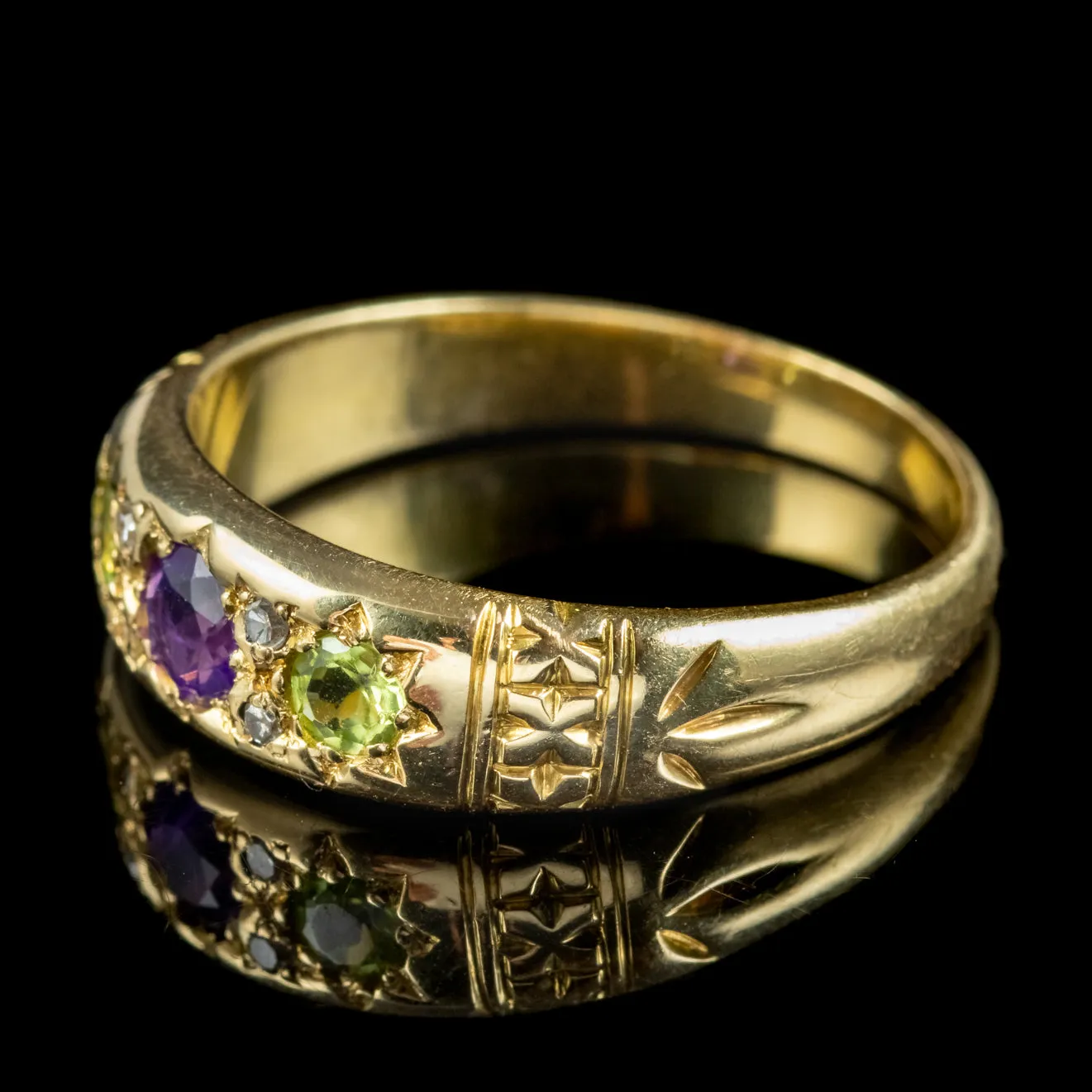 Antique Edwardian Suffragette Ring Amethyst Peridot Diamond Dated 1910