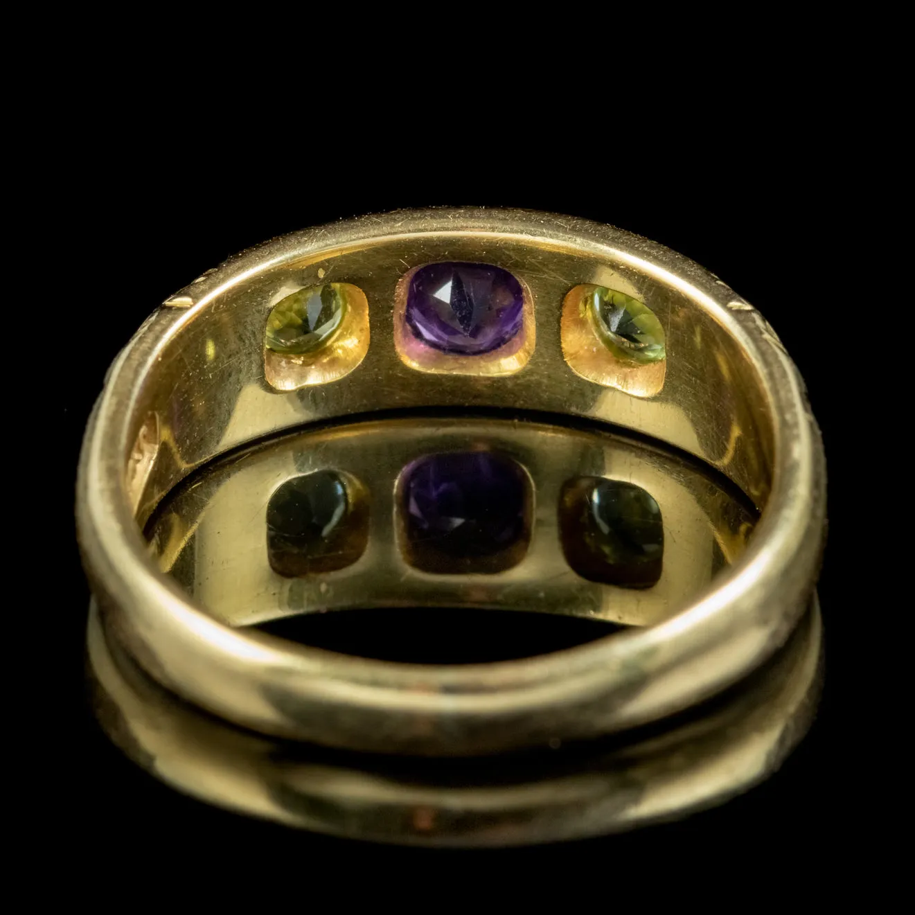 Antique Edwardian Suffragette Ring Amethyst Peridot Diamond Dated 1910