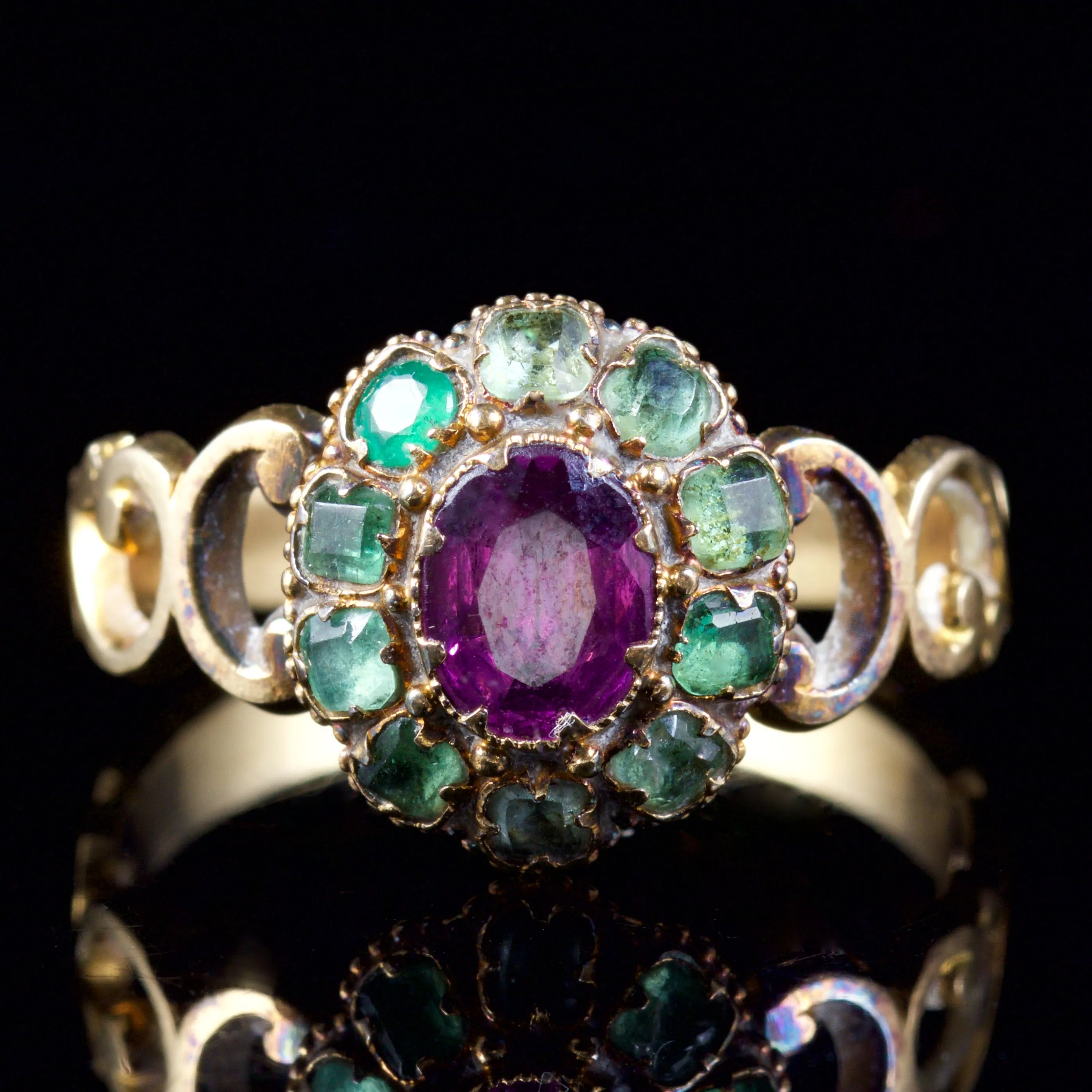 Antique Georgian Emerald Almandine Garnet Ring 18Ct Circa 1800