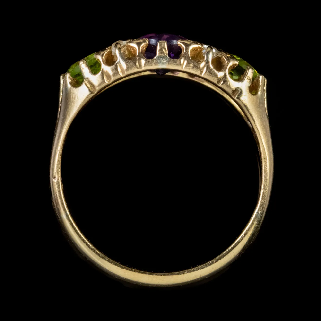 Antique Suffragette Edwardian Gold Ring Amethyst Diamond Peridot Circa 1910