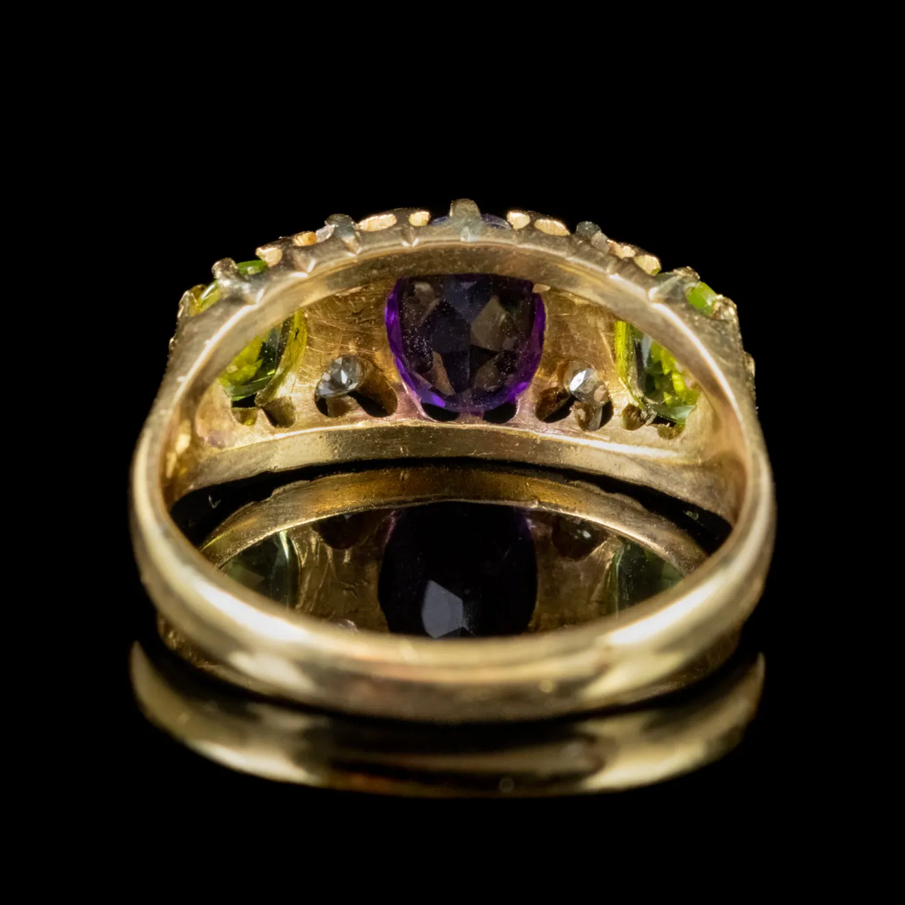 Antique Suffragette Edwardian Gold Ring Amethyst Diamond Peridot Circa 1910