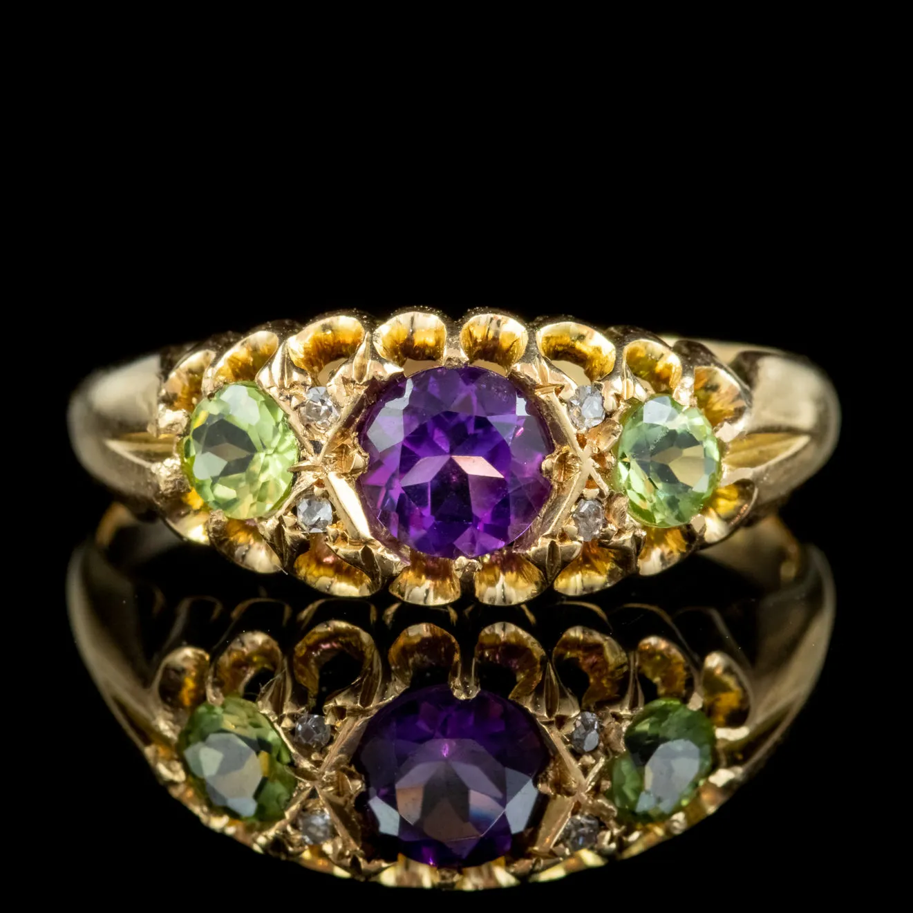 Antique Suffragette Ring Amethyst Peridot Diamond 18ct Gold S Blanckensee And Son Dated 1917