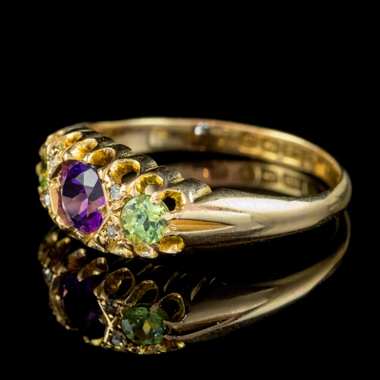 Antique Suffragette Ring Amethyst Peridot Diamond 18ct Gold S Blanckensee And Son Dated 1917