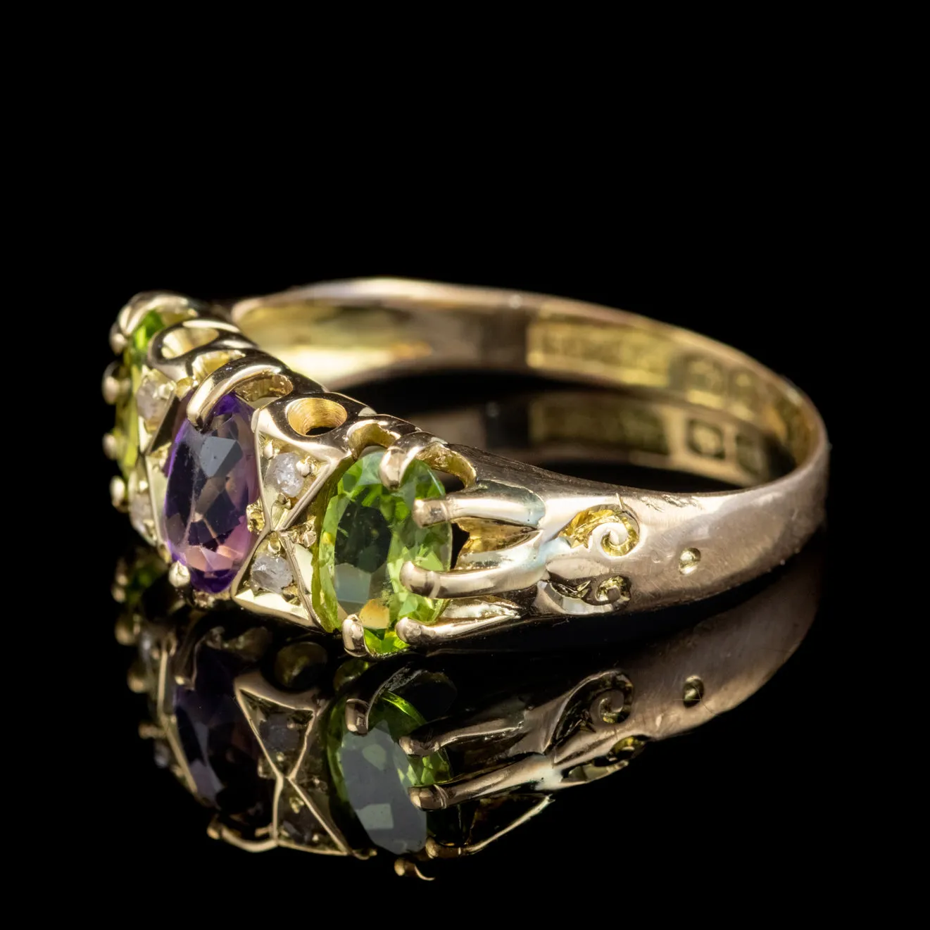 Antique Suffragette Ring Peridot Amethyst Diamond 18Ct Gold Circa 1910