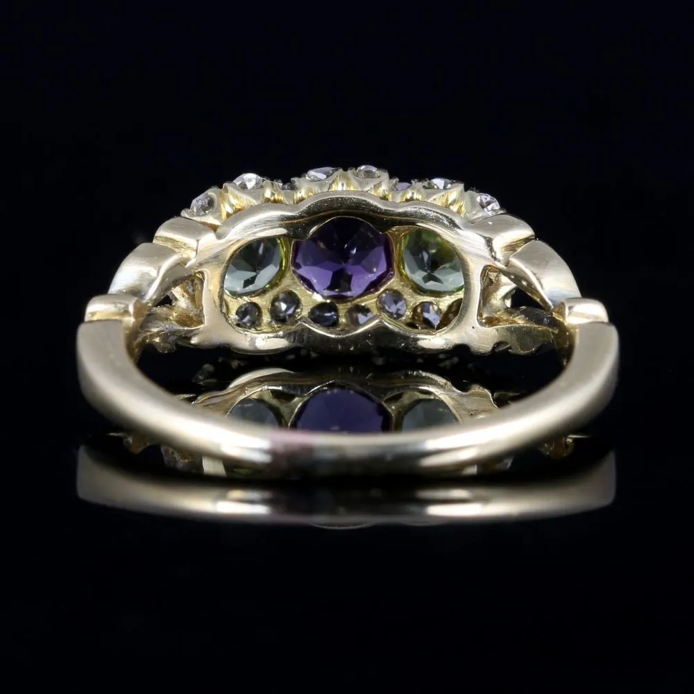 Antique Suffragette Victorian Ring 18Ct Gold Diamond Amethyst Peridot