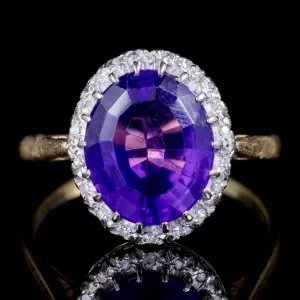 Antique Victorian 5Ct Amethyst Diamond Ring 18Ct Gold Circa 1900