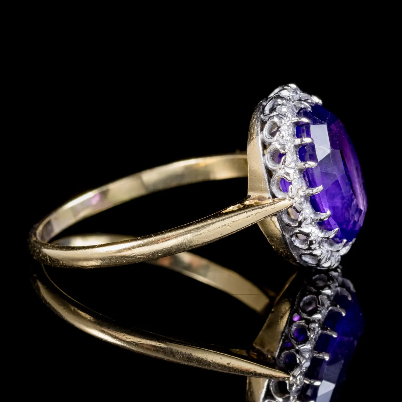 Antique Victorian 5Ct Amethyst Diamond Ring 18Ct Gold Circa 1900