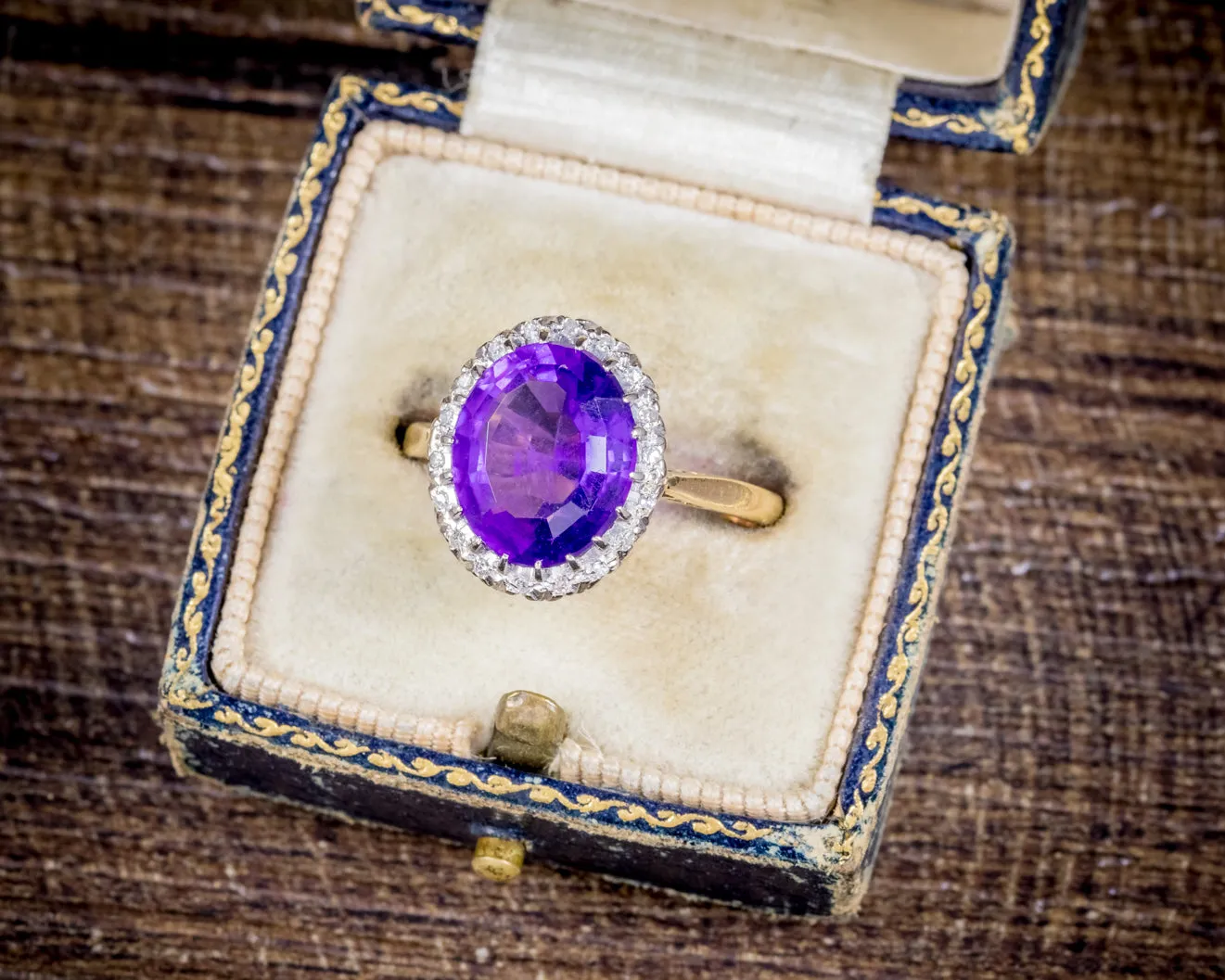 Antique Victorian 5Ct Amethyst Diamond Ring 18Ct Gold Circa 1900