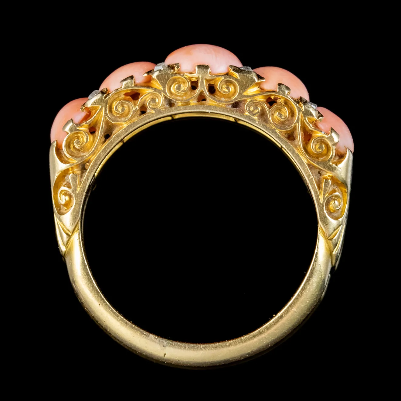 Antique Victorian Coral Diamond Ring Circa 1900