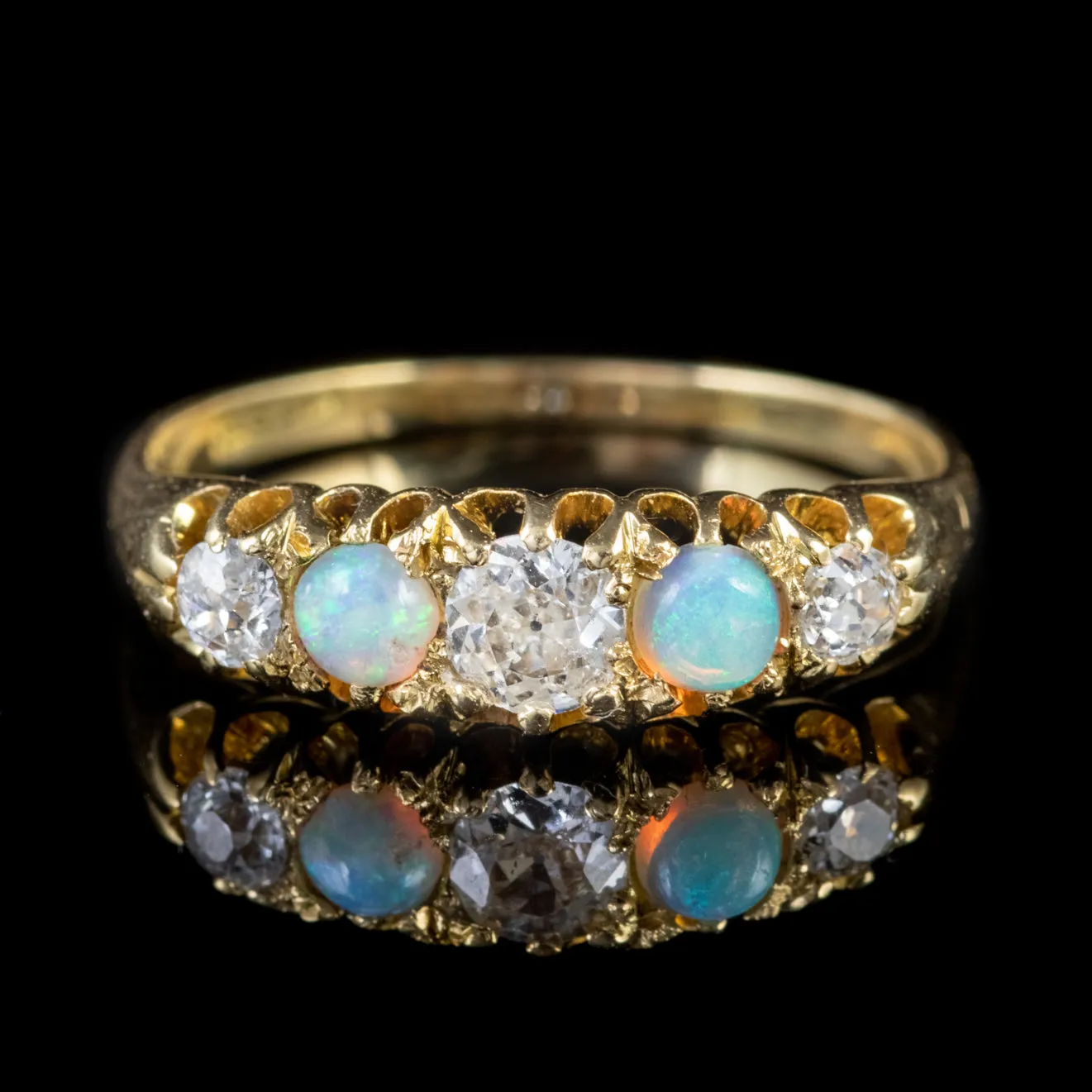 Antique Victorian Diamond Opal Ring 18Ct Gold Circa 1900